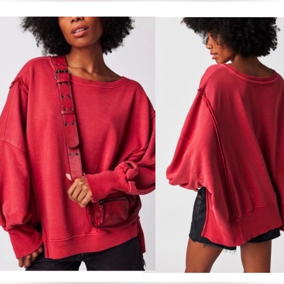 Free People We The Free Camden Sweatshirt in Red Size Medium NWOT - Picture 3 of 16